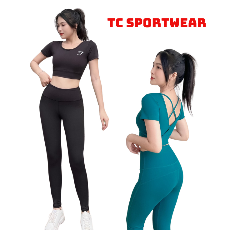 Đồ Tập Gym Nữ | Bộ Tập Gym Yoga Nữ Áo Croptop Tay Ngắn Quần Legging Thun Lạnh Co Giãn Đa Chiều-D16