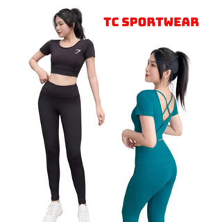 Đồ Tập Gym Nữ | Bộ Tập Gym Yoga Nữ Áo Croptop Tay Ngắn Quần Legging Thun Lạnh Co Giãn Đa Chiều-D16