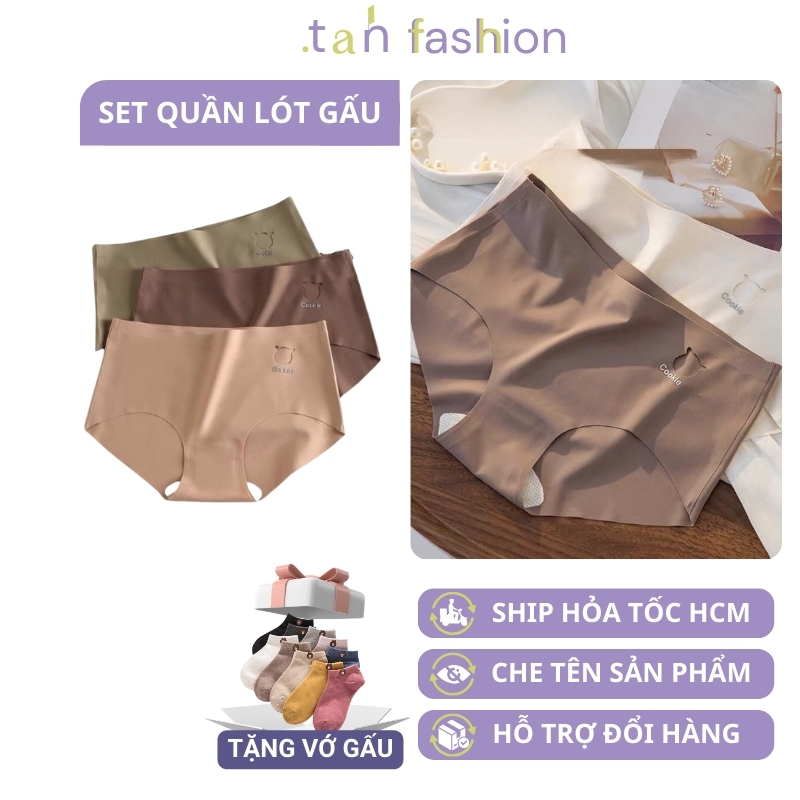 (Set Hộp 4 Cái) Quần Lót Su Kháng Khuẩn Nâng Mông Không Viền, Quần Lót Su Gấu Cookie Cao Cấp TAH Fashion