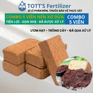 Combo 5 viên nén sơ dừa viên 500g, đất trồng cây, đất sạch hữu cơ TOTT's fertilizer