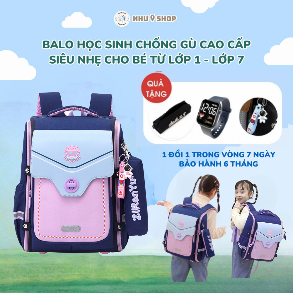 (tặng đồng hồ) Balo Chống Gù Siêu Cấp - Hồng Xanh Cho Học Sinh Tiểu Học, Cặp Cao Cấp, Chất Lượng Cao NHU Y SHOP