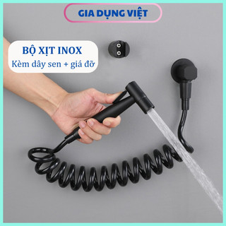  Bộ vòi xịt vệ sinh vòi xịt bồn cầu inox 304 mạ sơn tĩnh điện màu đen cao cấp dây sen đen 1,5m cài đen 