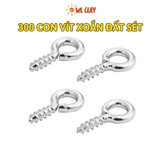 300 cái đinh xoắn thủ công, gim đất sét 8mm, Vít khoen tròn mini, Vít mắt dê, Khoen xoắn gắn đất sét nhật handmade DIY