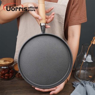 Chảo gang đúc nguyên khối kích thước 26cm chống dính tự nhiên - Dùng cho pizza, pancake, bánh xèo, bít tết, nướng, rán