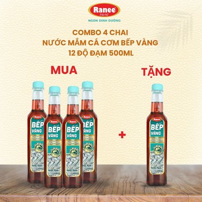 {Tặng 1 chai cùng loại} Combo 4 chai Nước mắm thơm ngon Cá Cơm Ranee Bếp Vàng 12N 500ml - tặng kèm 1 Nước mắm 12N 500ml