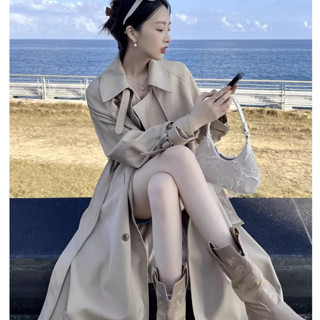  sẵn  Áo mangto nữ dáng dài áo khoác có dây buộc eo chất vải không nhăn 2025  có feedback  