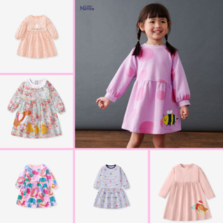 Váy thu đông cho bé, đầm Little Maven mẫu mới 2024 chất nỉ ấm áp, họa tiết màu sắc tươi tắn  cho bé gái 2-7 tuổi