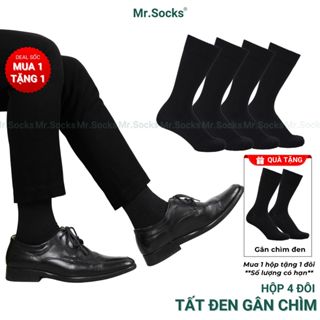 Hộp 4 đôi tất nam cổ cao đi giày tây Mr.Socks màu đen, vớ công sở nam cao cấp họa tiết gân chìm - TAY10-DEN-CB4