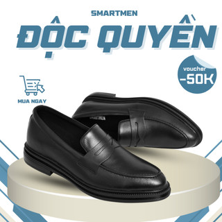 Giày lười da bò tăng chiều cao smartmen gl-45 đen