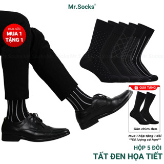  Hộp 5 đôi tất nam cổ cao công sở Mr.Socks màu đen vớ dài nam đi giày tây cao cấp hút ẩm - MIX-CB5 