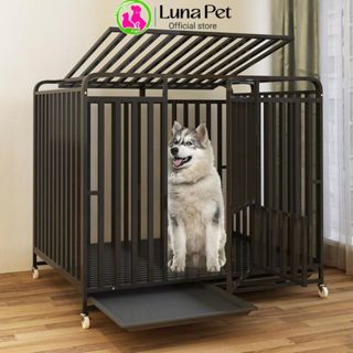 Lồng chuồng chó NAN ỐNG DÀY 1.5cm LunaPet CN07 cho chó lớn sơn tĩnh điện có bánh xe