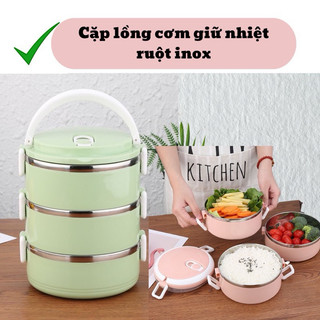 FREESHIP🌸cặp lồng cơm giữ nhiệt 3 tầng lúa mạch ruột inox, hộp đựng cơm giữ nhiệt cao cấp, hộp đựng cơm inox tiện lợi