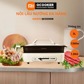 Nồi lẩu nướng đa năng nồi điện đa năng Xiaomi Qcooker kèm 2 khay nướng, lẩu tách rời công suất 1300W dung tích 3L
