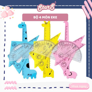 Bộ ê ke eke thước kẻ học sinh 4 món đầy đủ 15cm