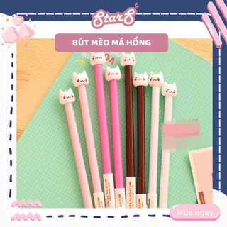 Bút gel nước cute mực đen mèo má hồng dễ thương