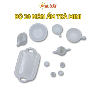 Bộ ấm trà mini 10 món bằng nhựa trang trí mô hình nhà búp bê, bình trà mini dụng cụ thủ công handmade DIY