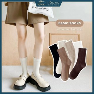 Tất vớ nam nữ cổ cao trơn gam màu trung tính basic, chất liệu cotton co giãn 4 chiều - Ekiu Shop