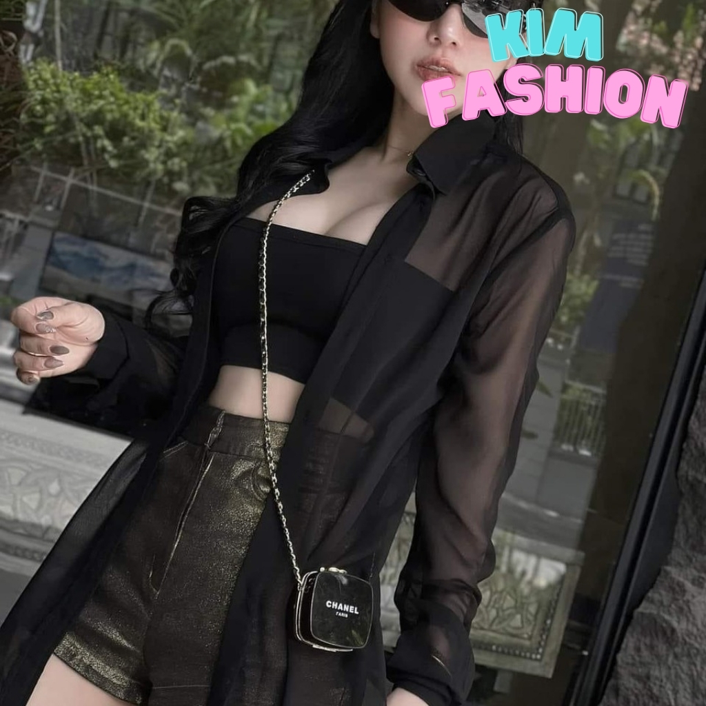 Áo sơ mi voan cao cấp thiết kế form rộng có kèm áo ống lót trong sang chảnh Kim Fashion, Áo sơ mi voan siêu quyến rũ