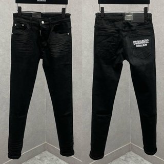 Quần Jean Biker DSQ Nam Đen CHữ Thêu Túi sau Hàng Đẹp - Quần Jeans DSQUARED Họa Tiết Chữ Nam Chất Dày Dặn