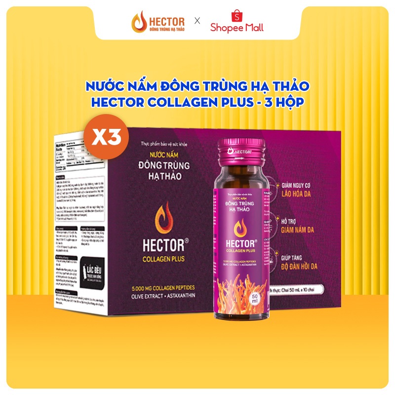 COMBO 3 HỘP NƯỚC NẤM ĐÔNG TRÙNG HẠ THẢO HECTOR COLLAGEN PLUS (30 chai)