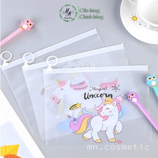 Túi Zip trong đựng viết, đồ dùng học tập, mỹ phẩm hình Unicorn dễ thương