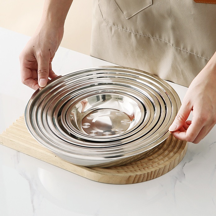 Đĩa inox trơn tròn dày ,sáng bóng Size [ 14,16,20cm ] - Tâm Phúc Foods