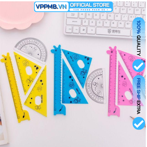 Bộ 4 thước kẻ eke học sinh cute dễ thương, bộ thước kẻ hình học đa năng