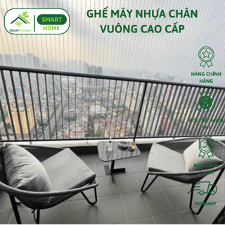Ghế mây nhựa SMARTHOMES chân vuông cao cấp dùng trang trí ban công sân vườn quán cafe