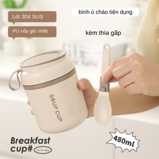  Bình ủ cháo inox 480 ml tặng kèm thìa. Cup ủ cháo cho bé hộp đựng cháo giữ nhiệt inox cốc ủ cháo giữ nhiệt. 