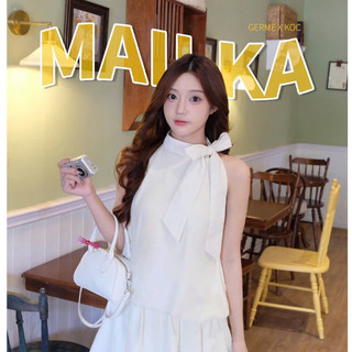  Váy nữ MAIKA DRESS cổ yếm thắt nơ, set đồ nữ vải mịn tơ hàn chân váy xòe tiểu thư diện hè VVNT042406