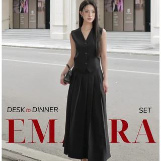 Set đồ nữ Áo Emaera Top ghi lê AVND052405, Váy nữ Emaera Skirt xếp ly dáng dài công sở VVND052405 