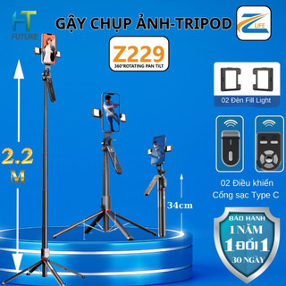 Cây Livestream Điện Thoại  02 Đèn ZLIFE Z229 Gậy Chụp Ảnh Kéo Dài 2.2 mét, Gậy Selfie Quay TikTok