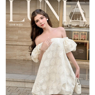 Set đồ nữ Lunia Dress áo váy trễ vai kèm quần lụa, Set bộ chất liệu tơ thuê hoa nổi diện hè BVNT042402 
