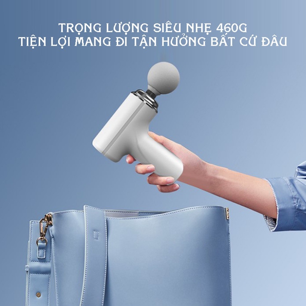Máy Massage Cầm Tay Mini Sạc Pin 4 Đầu 6 Chế Độ Đấm Lưng Thông Minh Bằng Cảm Biến AI Điều Chỉnh Lực.