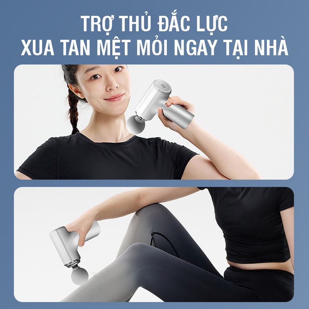 Máy Massage Cầm Tay Mini Sạc Pin 4 Đầu 6 Chế Độ Đấm Lưng Thông Minh Bằng Cảm Biến AI Điều Chỉnh Lực.
