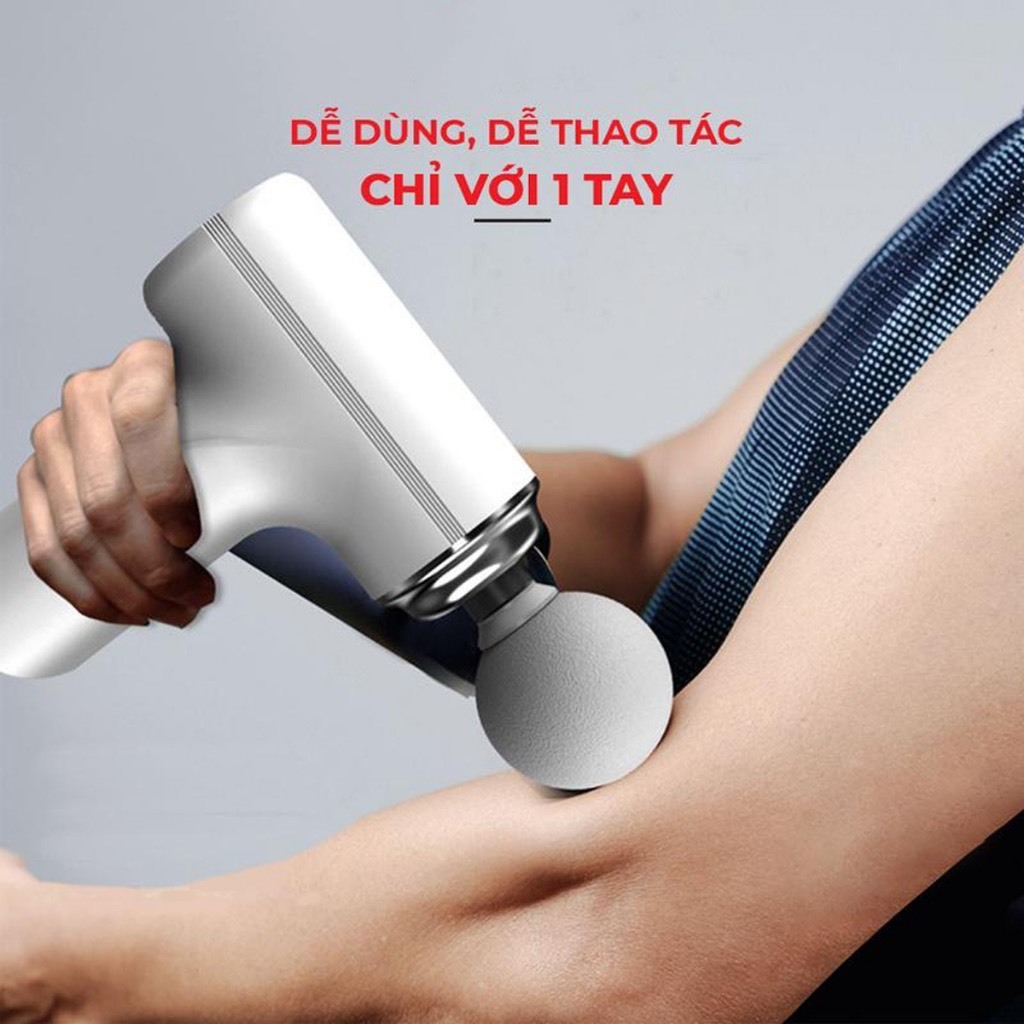 Máy Massage Cầm Tay Mini Sạc Pin 4 Đầu 6 Chế Độ Đấm Lưng Thông Minh Bằng Cảm Biến AI Điều Chỉnh Lực.