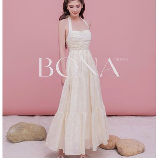 Đầm maxi nữ Bona Dress thắt nơ cổ sau họa tiết hoa nhí, Đầm dự tiệc vải tơ nhăn mềm mỏng nhẹ VVNT042409 
