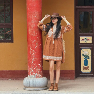[Mẫu Mới ]Đầm Thêu Hoa Vintage Thời Trang Bohemian Nữ Mã 1049
