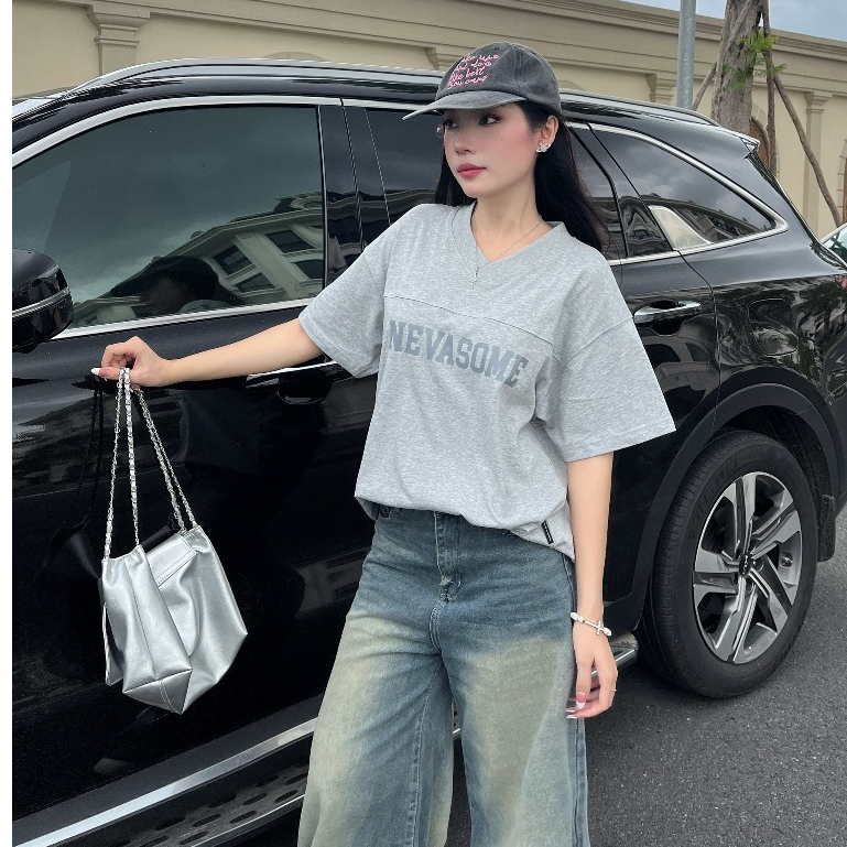 Áo Thun Boxy Local Brand NEVASOME V-Neck Basic Tee Cotton 260 gsm Tay Lỡ Form Boxy Rộng Nam Nữ Cổ V | BigBuy360 - bigbuy360.vn