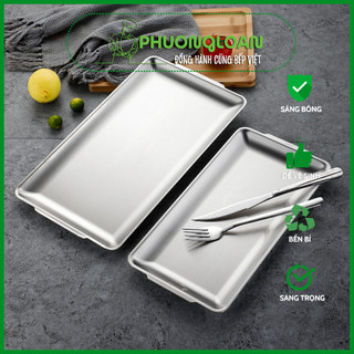 Đĩa Inox Hàn Quốc, khay Inox Hàn Quốc hình chữ nhật, inox 304 với 3 size 22x14cm, 32x16cm và 36x20cm