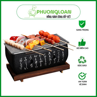Bếp nướng than hoa kiểu Nhật Hàn, lò nướng mini kiểu Nhật Bản màu đen bằng gang carbon