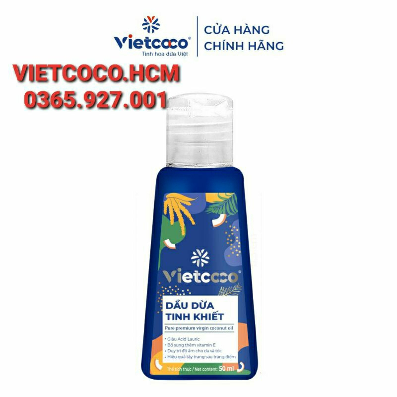Dầu dừa tinh khiết mỹ phẩm Vietcoco 50ml (tuýp nhựa, date mới)