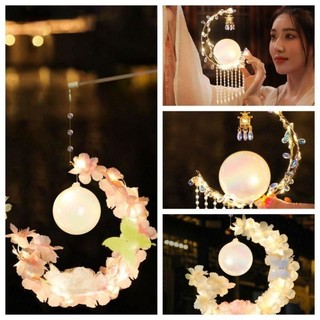 Đèn lồng cao cấp hoa phát sáng, đèn lồng, Đèn Trung thu hình mặt trăng treo trang trí  - đèn decor, phụ kiện chụp ảnh