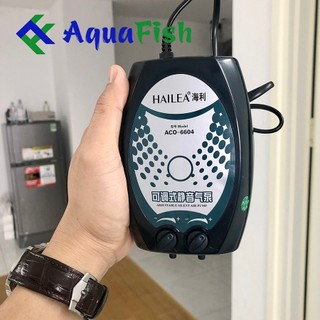 Máy Sủi Khí 2 Vòi HAILEA ACO-6604 (máy sục khí cho bể cá chạy siêu êm, tiết kiệm điện năng được tặng kèm 2 dây quả sủi)