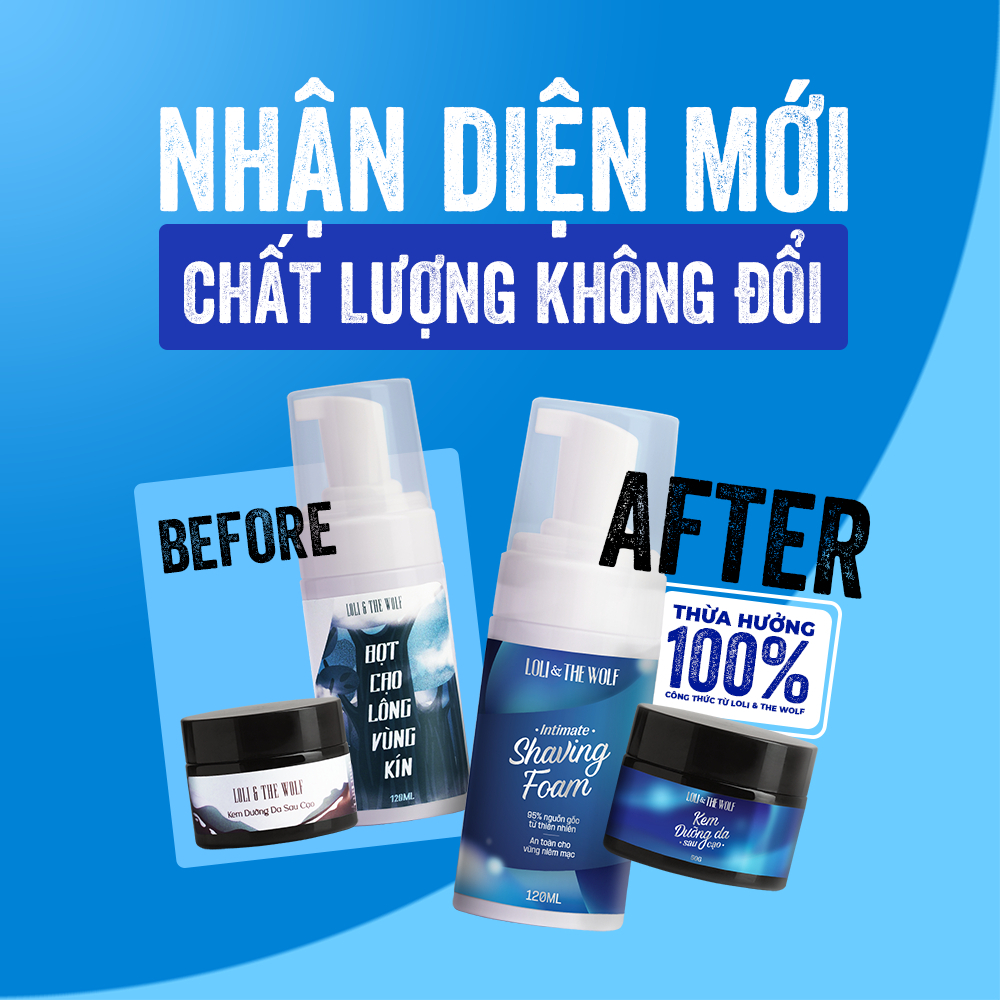 Set Cạo Lông Vùng Kín Tại Nhà Loli & The Wolf On - Bọt Cạo Lông Vùng Kín + Kem Dưỡng Da Vùng Kín Sau Cạo