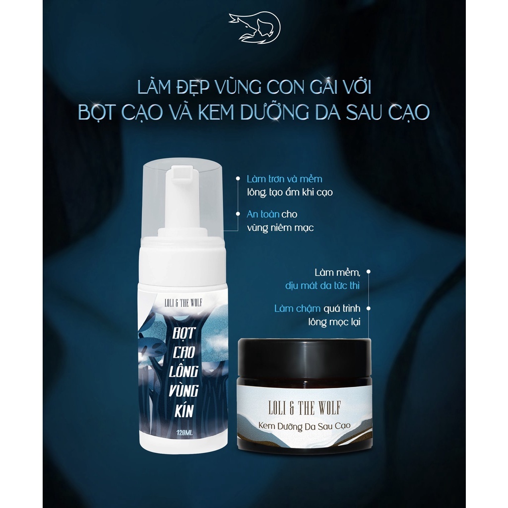 Set Cạo Lông Vùng Kín Tại Nhà Loli & The Wolf On - Bọt Cạo Lông Vùng Kín + Kem Dưỡng Da Vùng Kín Sau Cạo