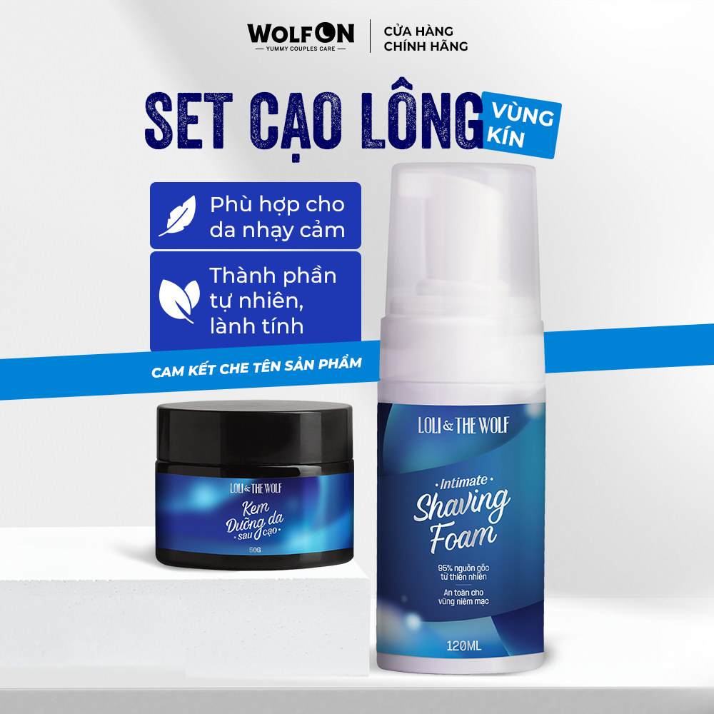 Set Cạo Lông Vùng Kín Tại Nhà Loli & The Wolf On - Bọt Cạo Lông Vùng Kín + Kem Dưỡng Da Vùng Kín Sau Cạo