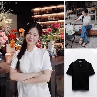 Áo polo trắng đính hoa cúc áo zara xuất