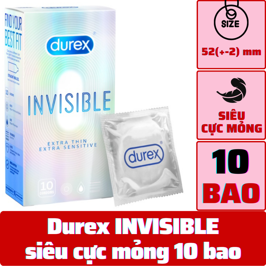 Bao Cao Su Durex INVISIBLE SIÊU CỰC MỎNG Hộp 10 cái