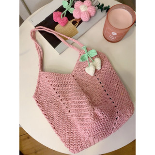 Túi đáy vuông đan móc thủ công sợi cotton phong cách Hàn Quốc